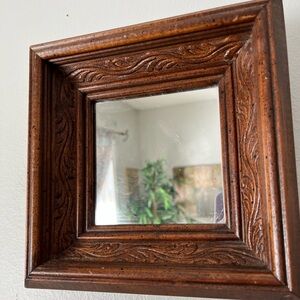 Thick Chunky Wood Framed Mirror Carved Rustic Primitive Folk Art